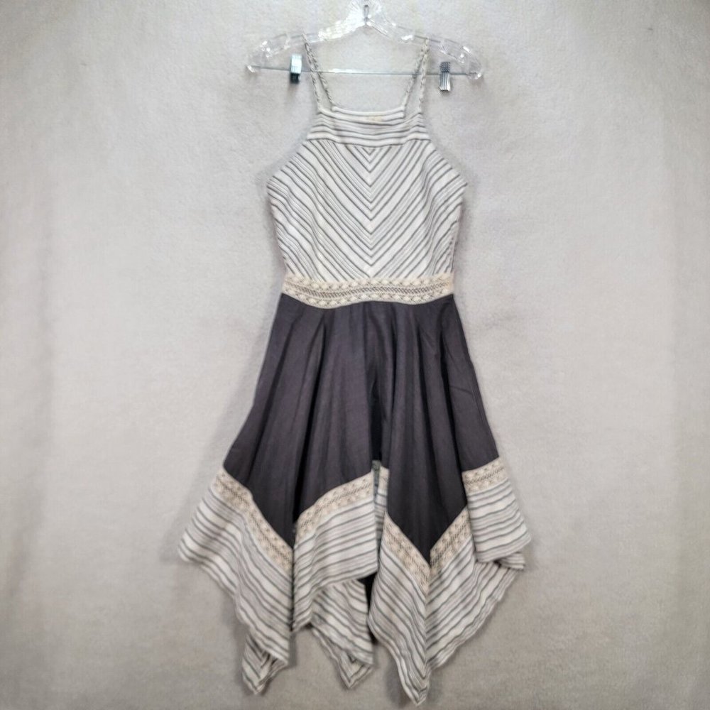 Liberty Garden White Striped Square Neckline Handkerchief Flowy Boho Dress